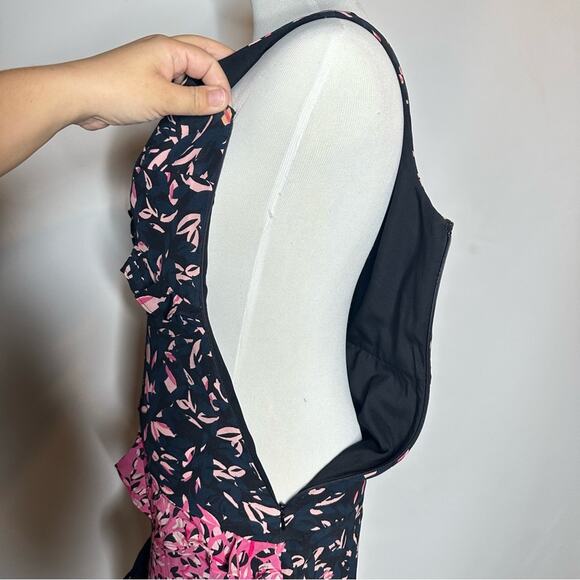 Saloni silk Aggie midi dress patterned with ruffles in navy blue and pink size 2 - Picture 3 of 8